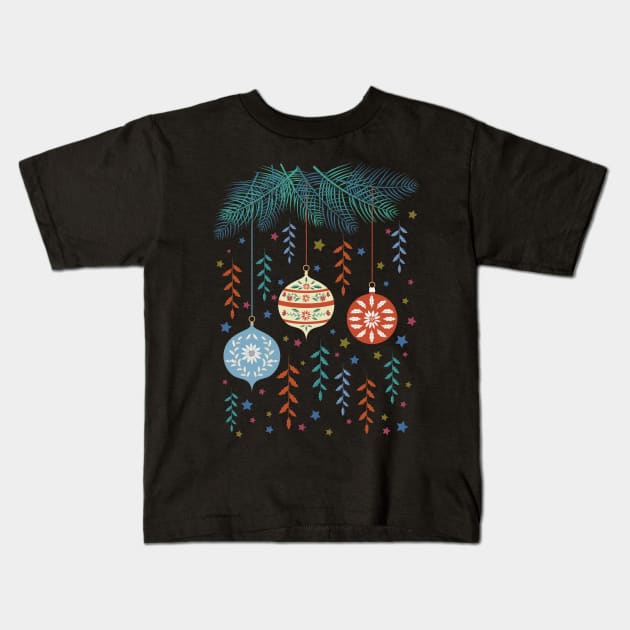 Folk Art Christmas Ornaments Kids T-Shirt by SWON Design